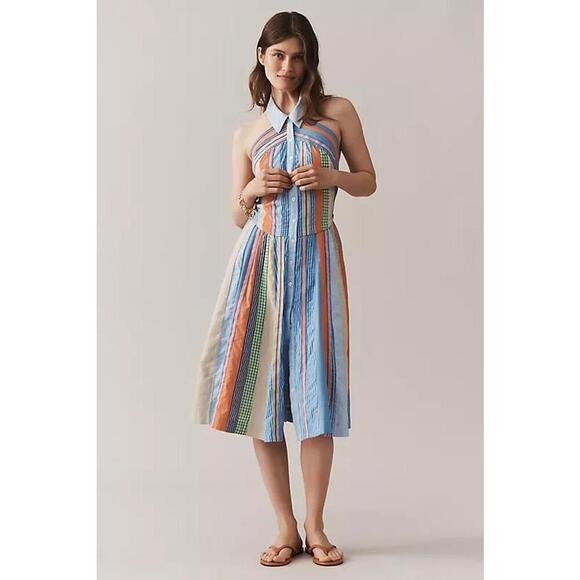 Maeve Collared Halter Neck Colorblock Fit & Flare Shirt Dress Size 4 US / 8 UK - Picture 1 of 3